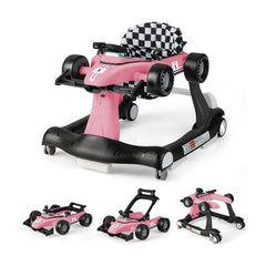 4-in-1 Baby Push Walker with Adjustable Height and Speed in light pink with three different configurations
