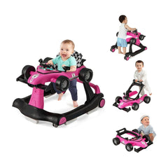 4-in-1 Baby Push Walker with Adjustable Height and Speed shown in various modes with a baby