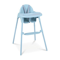4-in-1 Convertible Baby High Chair in blue with safety straps and a removable tray