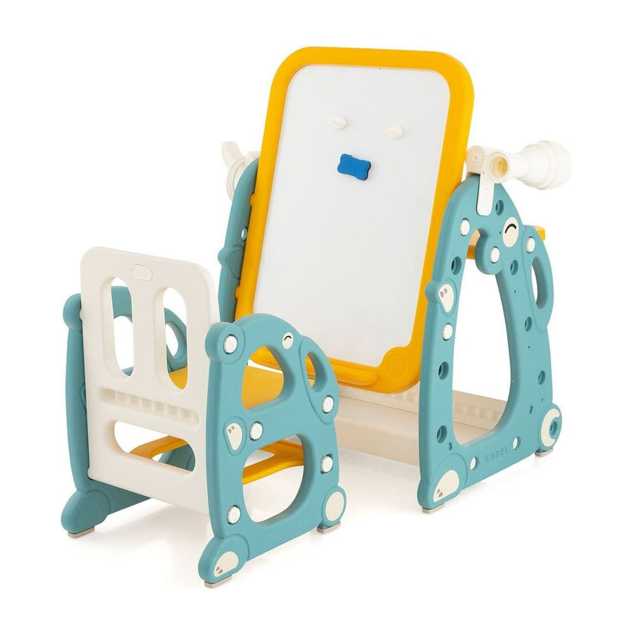 4-in-1 Kids Drawing Table and Chair Set with Adjustable Whiteboard-Yellow & Blue