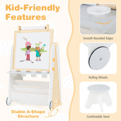 4-in-1 Toddler Activity Table Set with Magnetic Whiteboard and Bookshelves-Natural