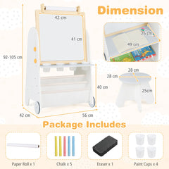 4-in-1 Toddler Activity Table Set with Magnetic Whiteboard and Bookshelves-Natural
