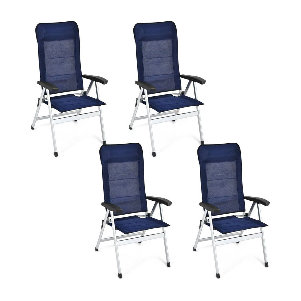4-Piece Patio Portable Folding Lounge Chair with Raised Backrest shown as a set of four navy chairs