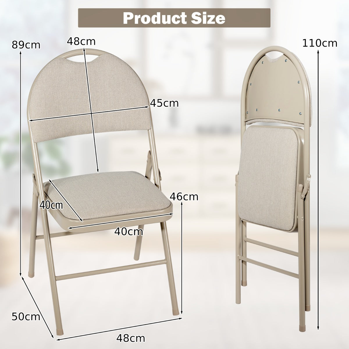 6 Pieces Folding Chairs Set with Handle Hole and Portable Backrest-Beige