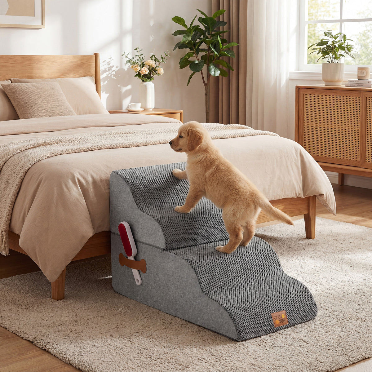 4-step Dog Foam Stairs for High Bed Sofa Couch Transformative High-density Pet Ramp