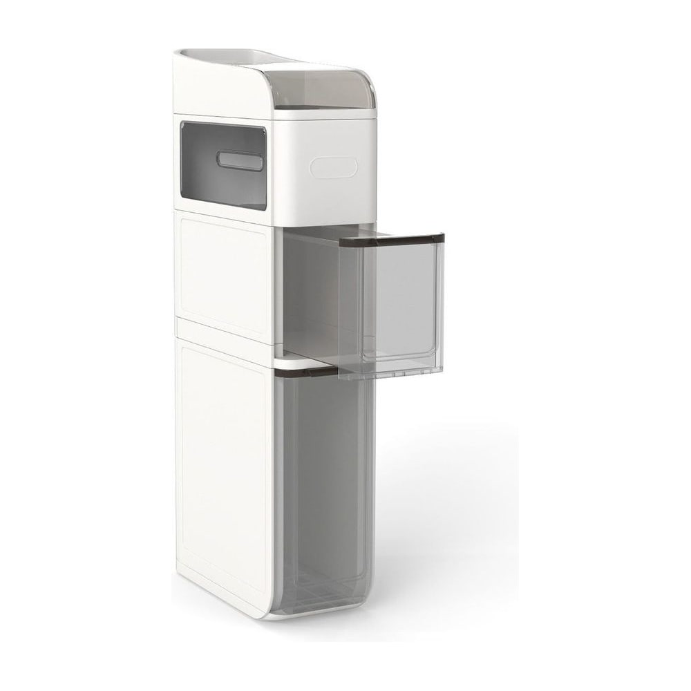 4-Tier Bathroom Storage Cabinet with 2 Drawers and Tissue Box-White, a tall slim white storage unit with clear drawers