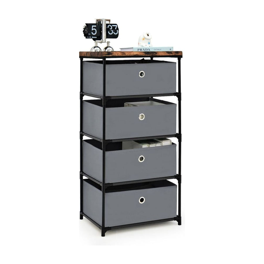 4-Tier Fabric Dresser with Drawers and Metal Frame-Grey