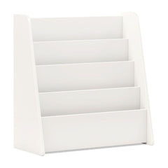 4-Tier Kids Bookshelf with Deep Compartments, a white storage unit with five shelves for books