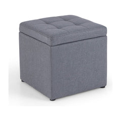 40 cm Square Storage Ottoman Linen Fabric Footstool with Lid-Grey, a grey fabric storage ottoman with a tufted lid