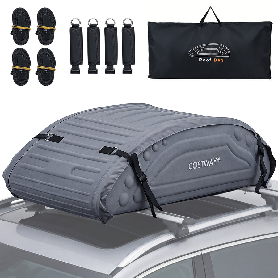 400L Waterproof Car Roof Bag Foldable Rooftop Cargo Carrier with 4 Reinforced Straps-Grey