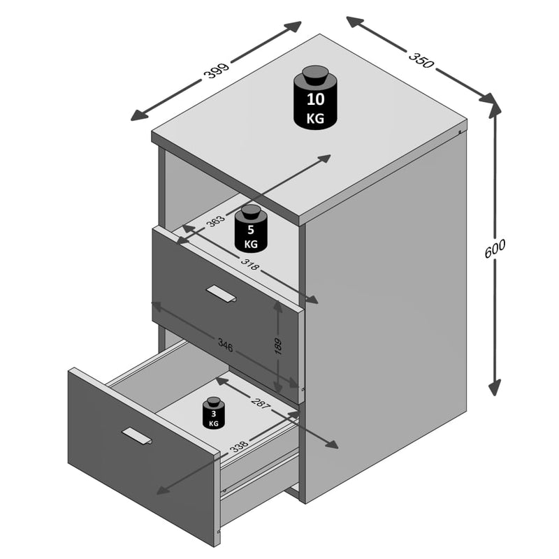 FMD Bedside Cabinet with 2 Drawers and Open Shelf Lava Grey