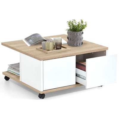 FMD Mobile Coffee Table 70x70x36 cm Oak and Glossy White