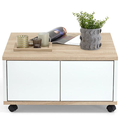 FMD Mobile Coffee Table 70x70x36 cm Oak and Glossy White