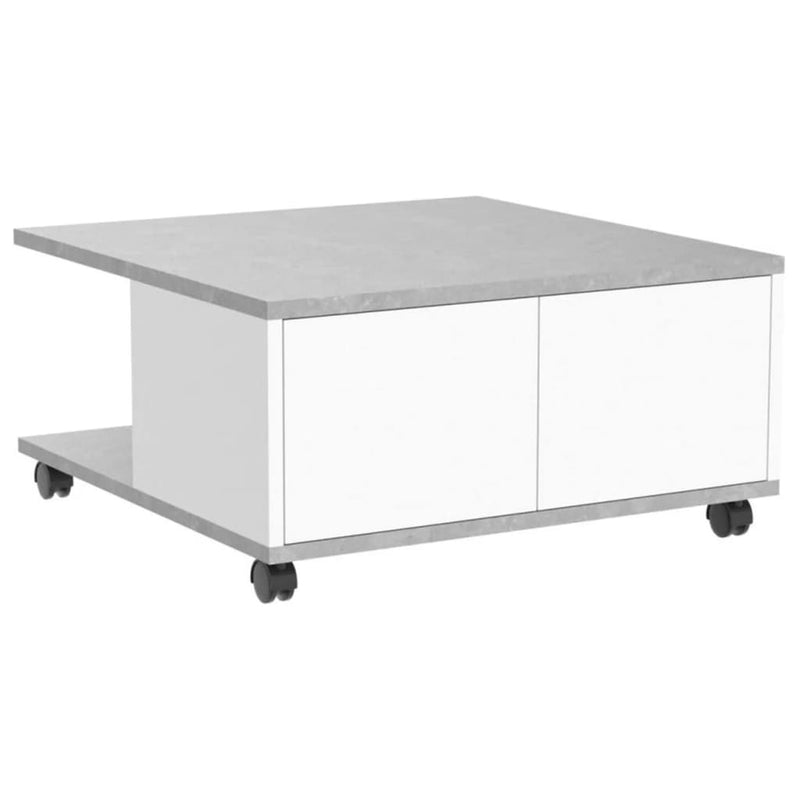 FMD Mobile Coffee Table 70x70x35.5 cm Concrete and Glossy White