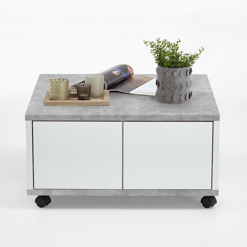 FMD Mobile Coffee Table 70x70x35.5 cm Concrete and Glossy White