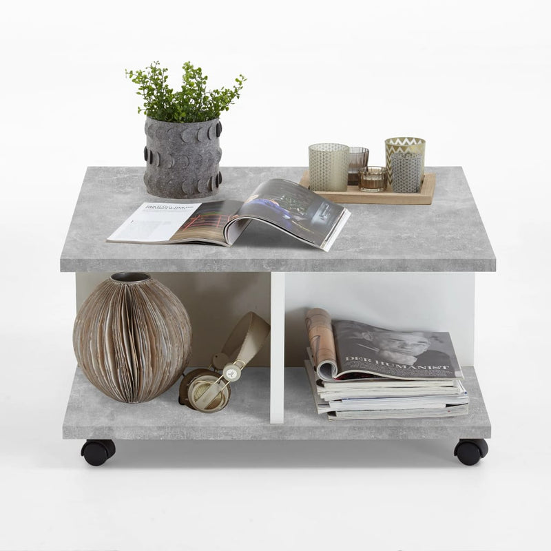 FMD Mobile Coffee Table 70x70x35.5 cm Concrete and Glossy White