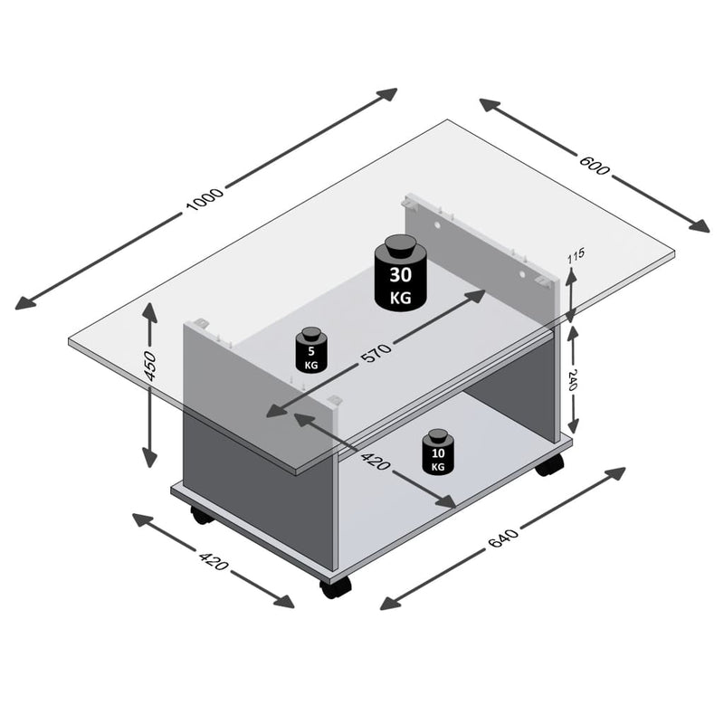 FMD Coffee Table with Castors Oak Tree