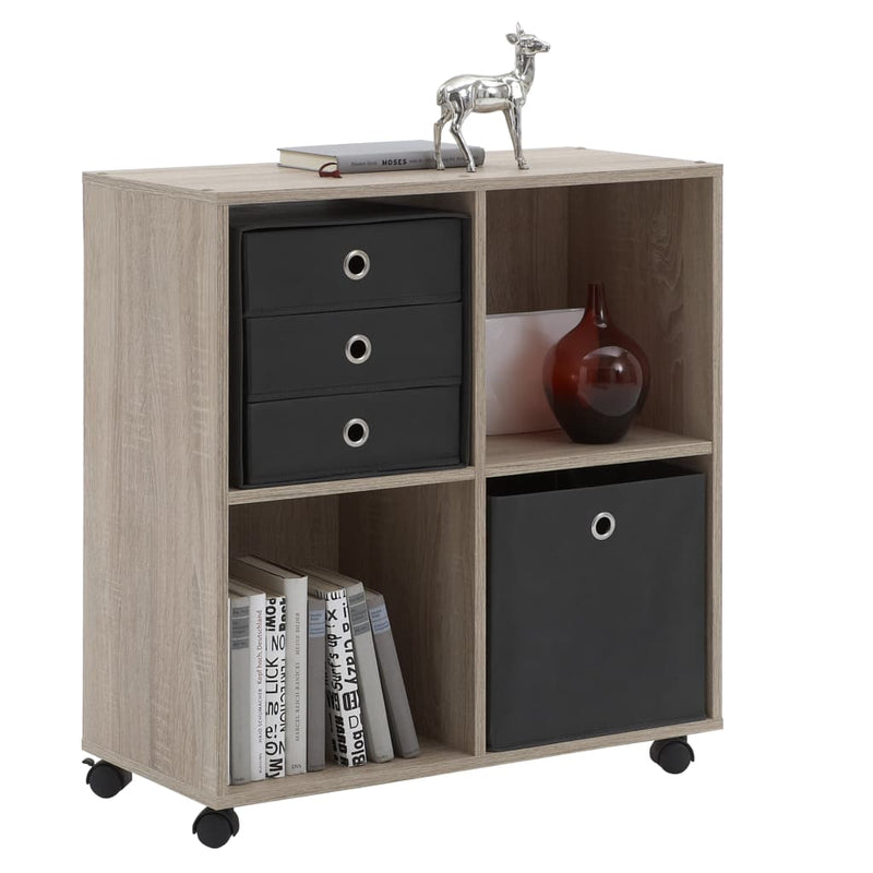 FMD Shelf on Swivel Wheels with 4 Compartments Oak Tree