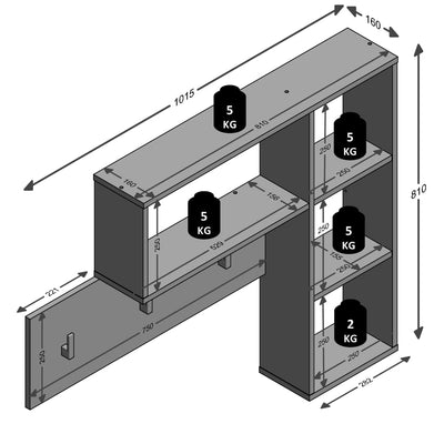 FMD Wall-mounted Coat Rack 4 Open Compartments Anthracite and Oak