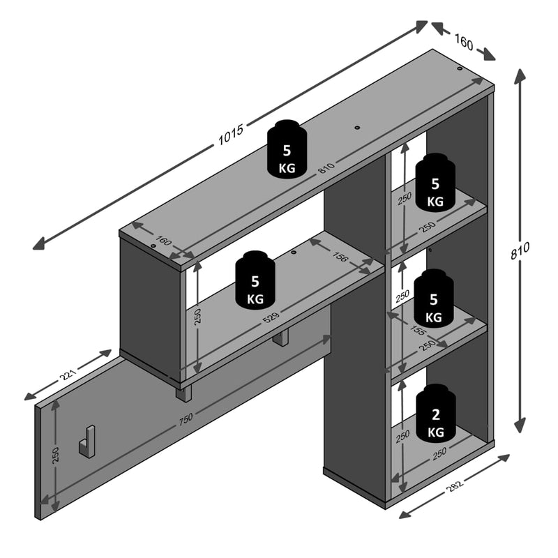 FMD Wall-mounted Coat Rack 4 Open Compartments Anthracite and Dark Brown