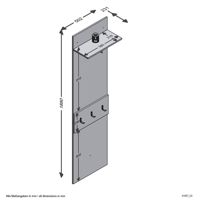 FMD Wall-mounted Coat Rack with Shelf 50x23x188 cm Matera and Artisan oak