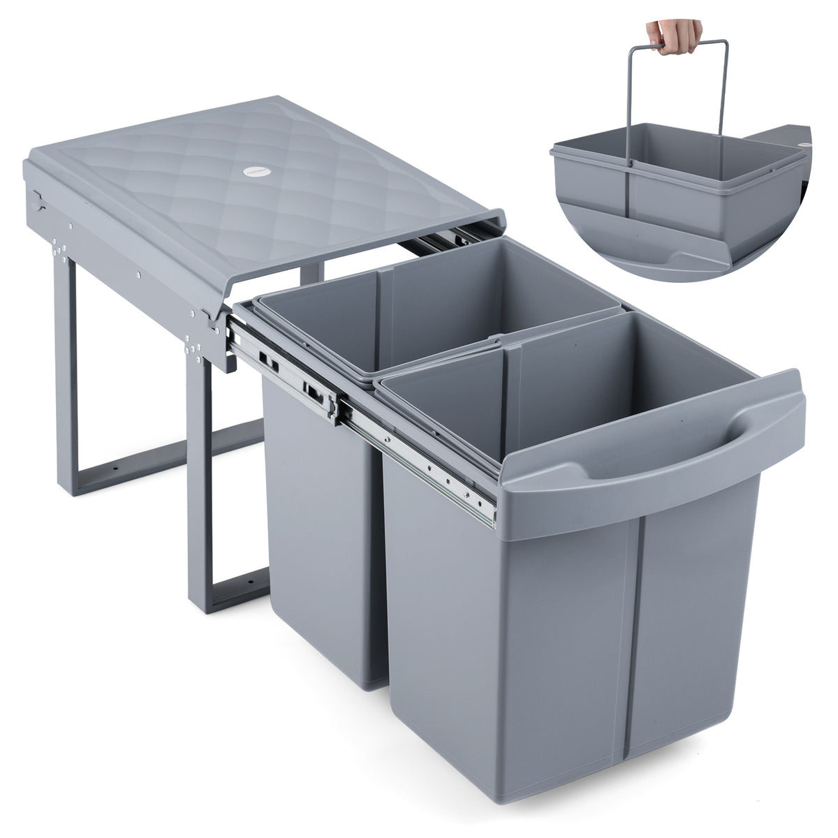 40L Built-in Pull Out Trash Can Under Cabinet Under Sink-Grey