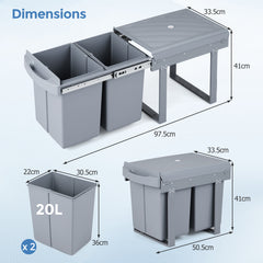 40L Built-in Pull Out Trash Can Under Cabinet Under Sink-Grey