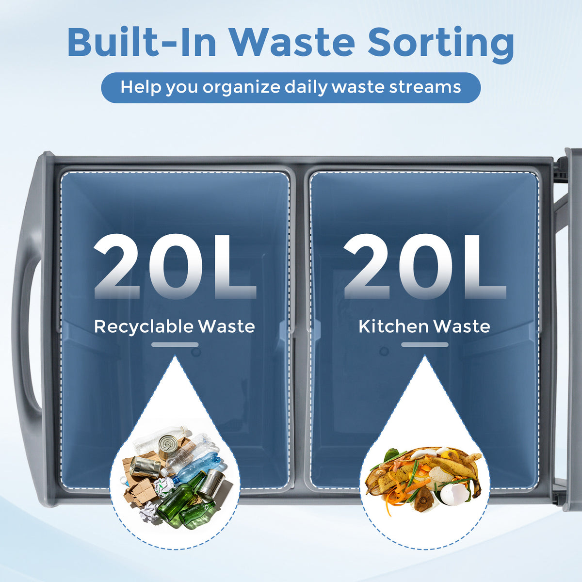 40L Built-in Pull Out Trash Can Under Cabinet Under Sink-Grey