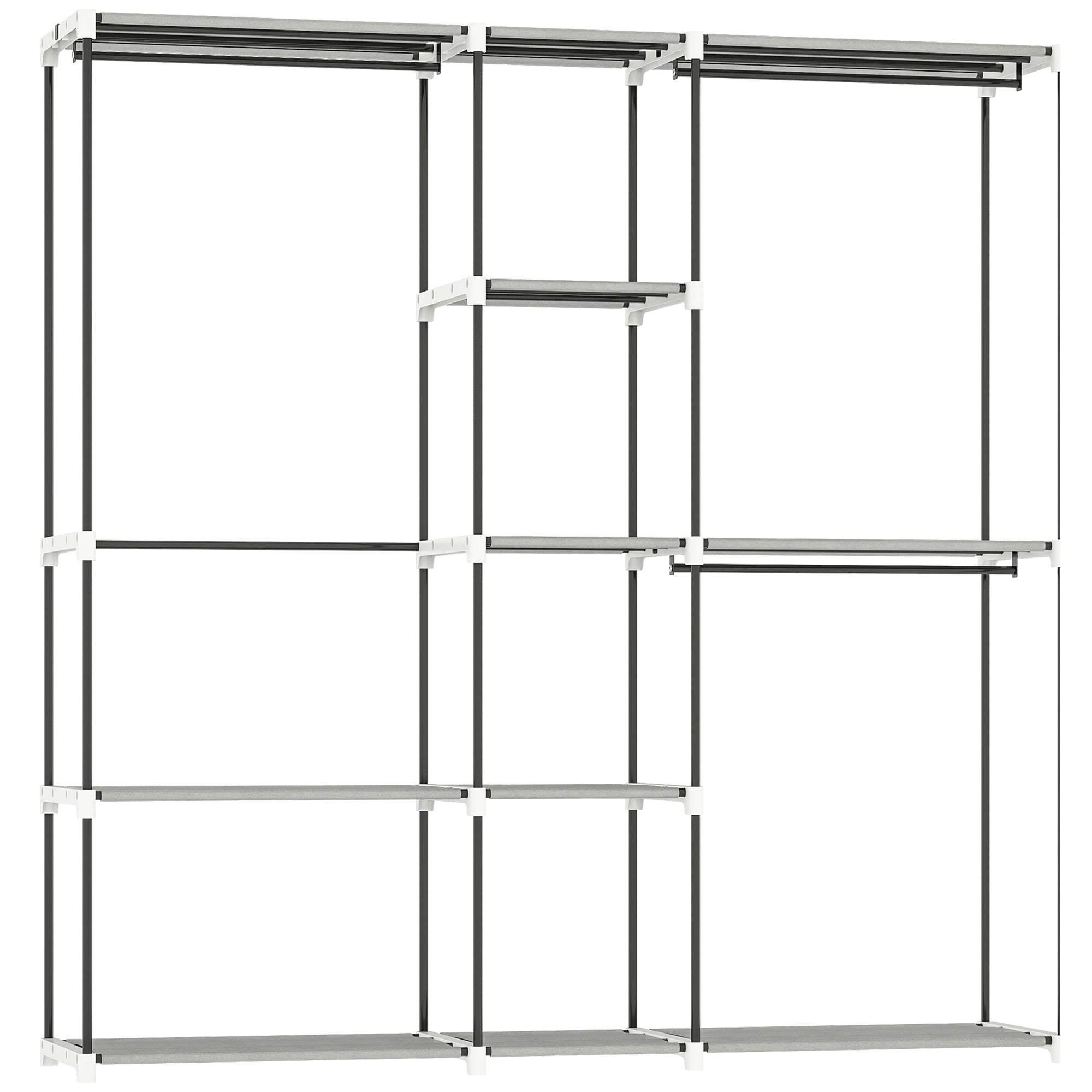 HOMCOM Portable Wardrobe, Open Clothes Wardrobe with 8 Shelves, 3 Hanging Rails, Light Grey