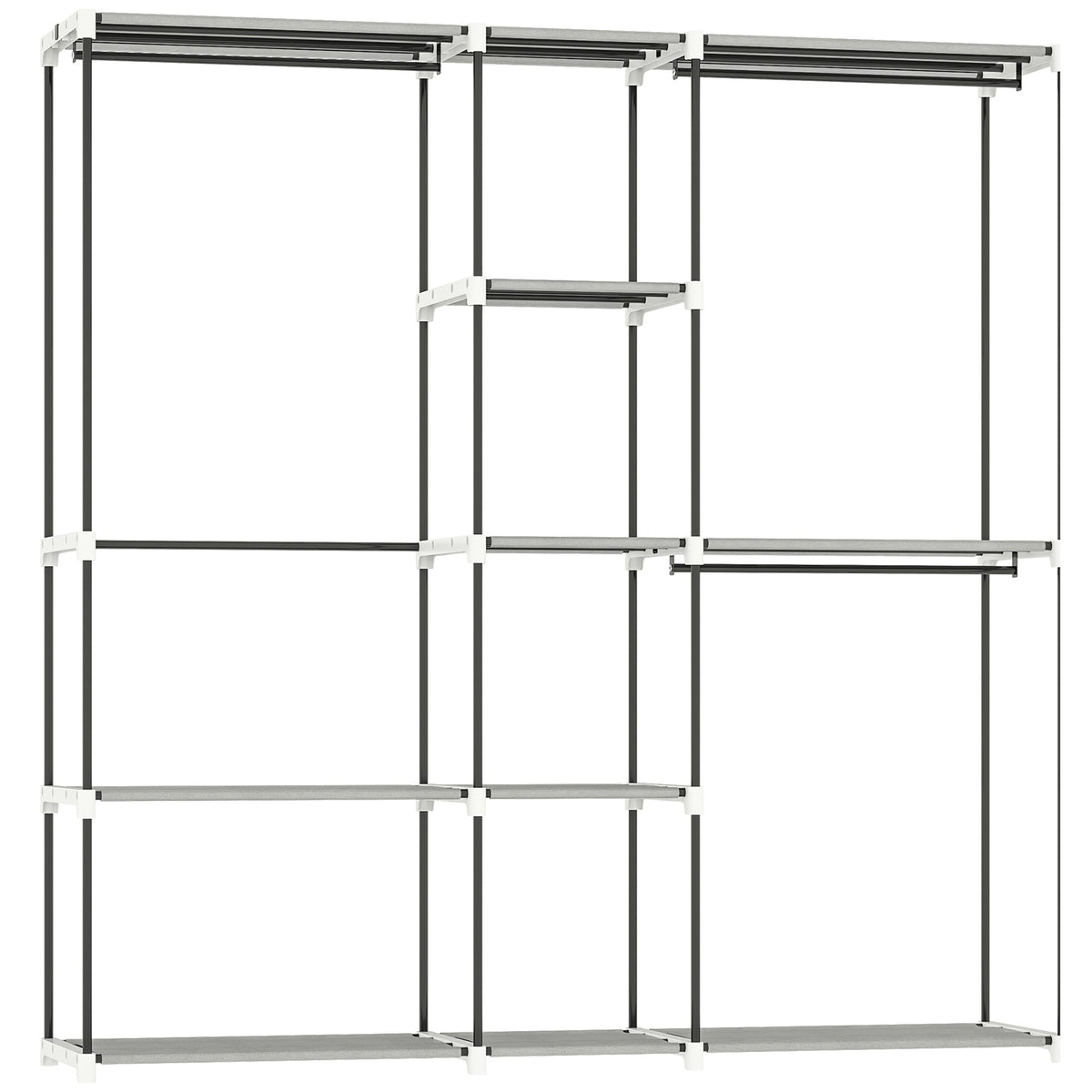 HOMCOM Portable Wardrobe, Open Clothes Wardrobe with 8 Shelves, 3 Hanging Rails, Light Grey