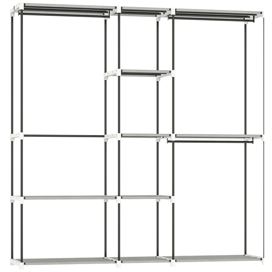 HOMCOM Portable Wardrobe, Open Clothes Wardrobe with 8 Shelves, 3 Hanging Rails, Light Grey