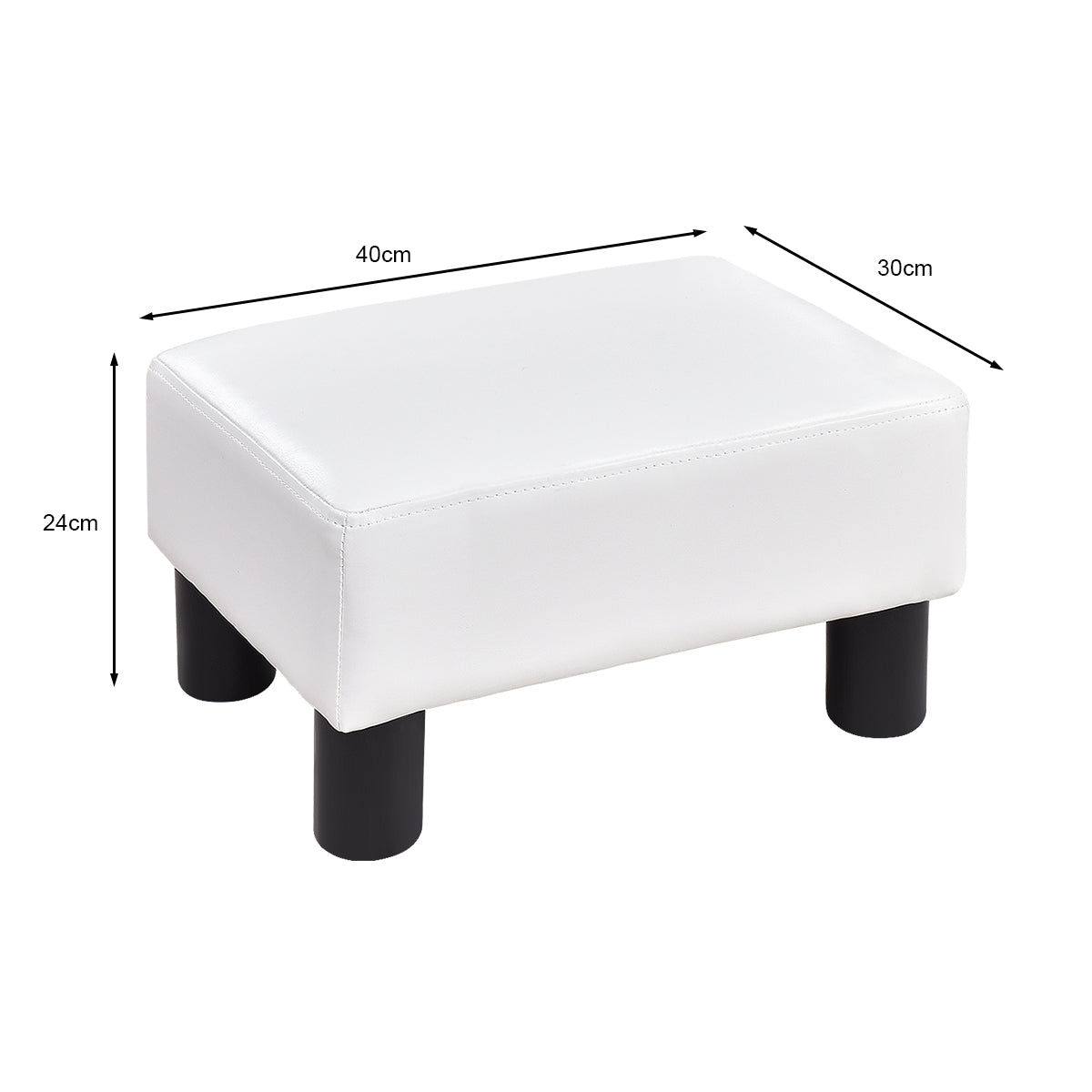 40 cm Rectangle PU Leather Small Footstool Ottoman-White