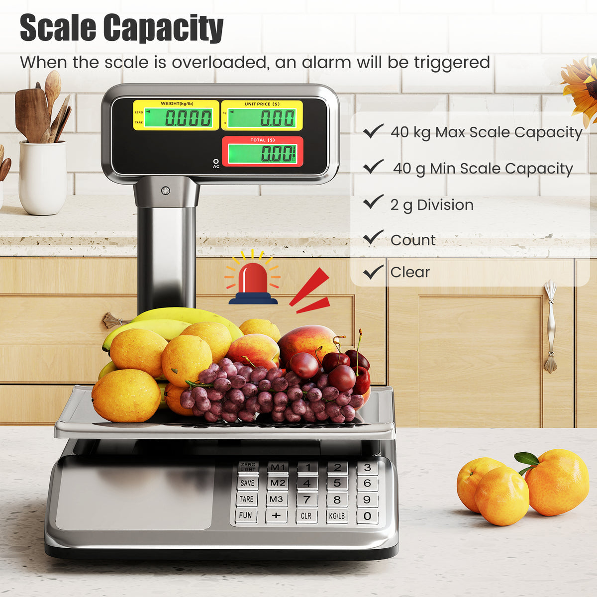 40kg Price Computing Scale with Pole Dual LCD Display and Counting Function