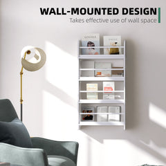 HOMCOM Bookcase, 4 Tier Wall Mounted Bookshelf, 15cm Depth Storage Shelving Rack for Bedroom Nursery Office Home, Accessories Supplies, White