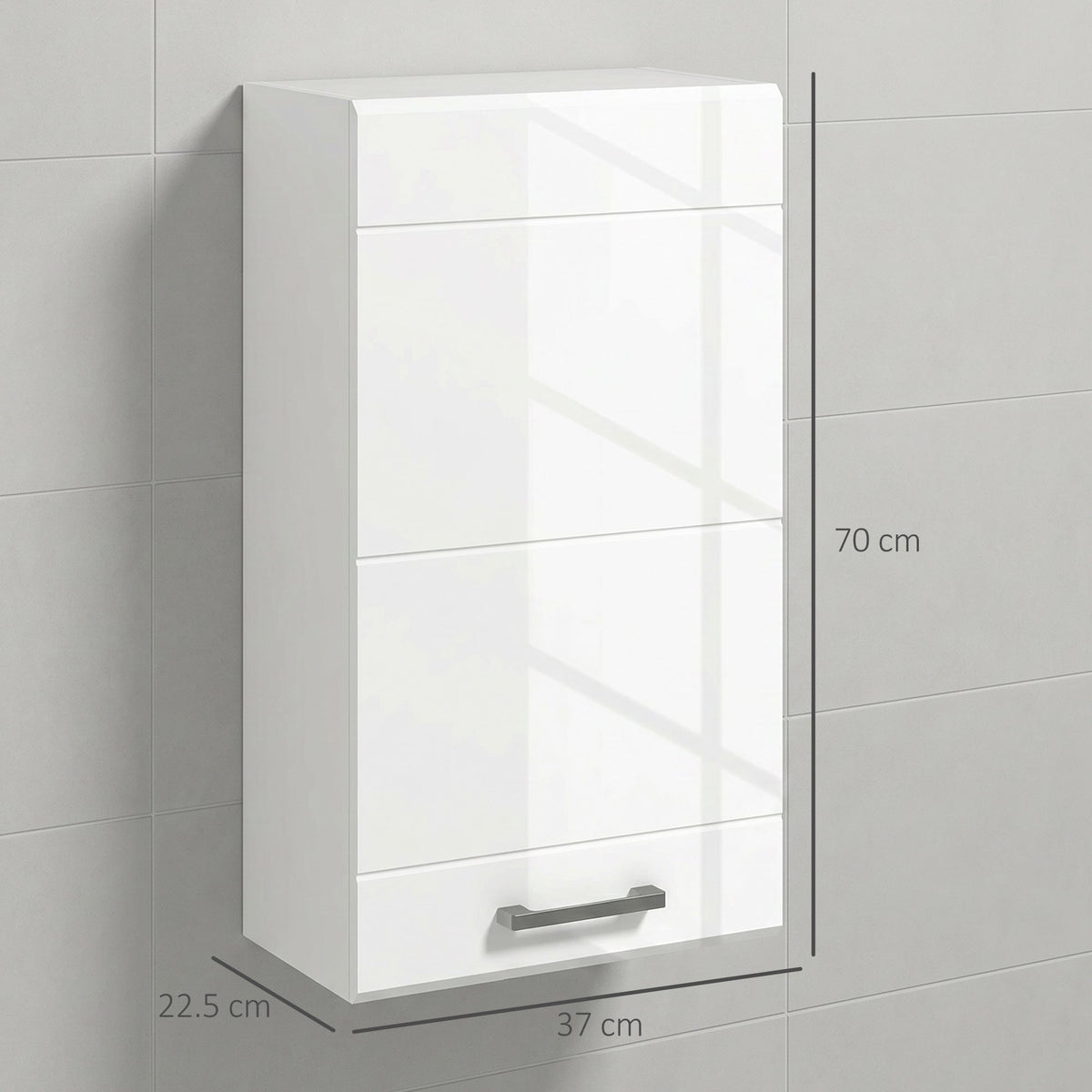 kleankin Bathroom Wall Cabinet, High Gloss Bathroom Storage Cabinet with Soft-Close Door, 3 Shelves, Adjustable Shelf, White