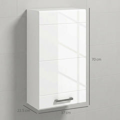 kleankin Bathroom Wall Cabinet, High Gloss Bathroom Storage Cabinet with Soft-Close Door, 3 Shelves, Adjustable Shelf, White