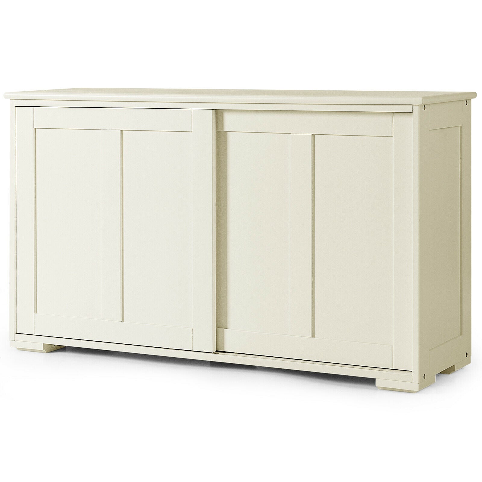 Storage Sideboard with Sliding Door and Double Partition-White