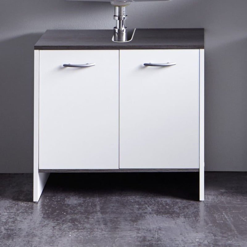 Trendteam Sink Vanity Unit with 2 Doors SanDiego White and Smokey Silver