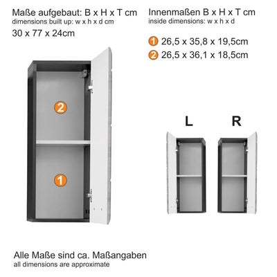 Trendteam Storage Wall Cabinet Line White and Smokey Silver