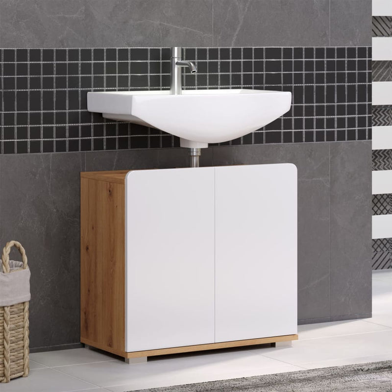 Trendteam Sink Vanity Unit Ciara White and Artisan Oak