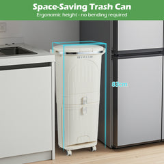 42L Kitchen Trash Can with Lid and 2 Detachable Buckets-Beige