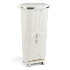 42L Kitchen Trash Can with Lid and 2 Detachable Buckets-Beige