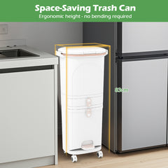 42L Kitchen Trash Can with Lid and 2 Detachable Buckets-White
