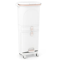 42L Kitchen Trash Can with Lid and 2 Detachable Buckets-White
