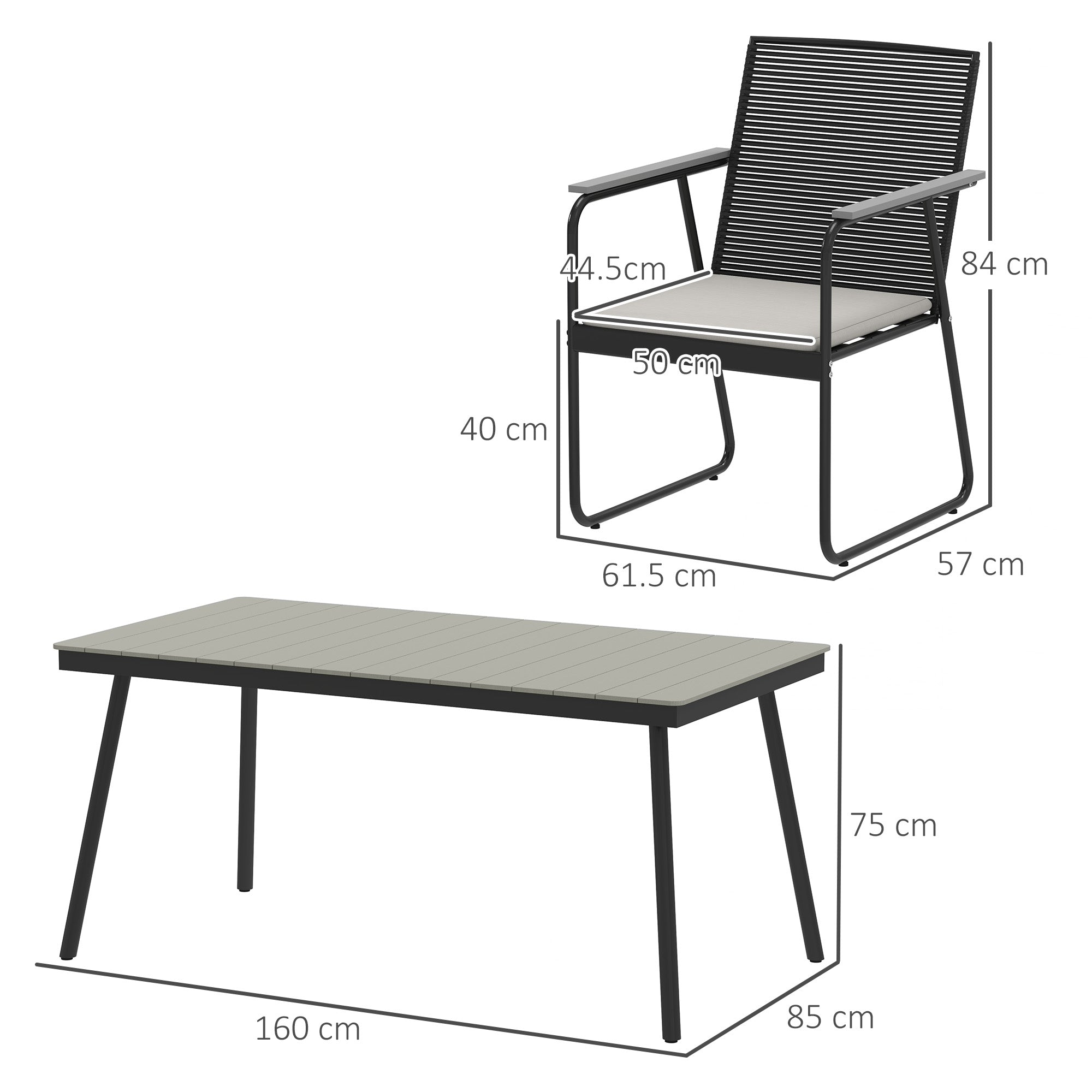 Outsunny 6 Seater Garden Dining Set with Soft Cushions, Rattan Backrest, Rectangular Plastic Top, Garden Furniture Set, Outdoor Dining Table and Chairs for Patio, Balcony, Poolside, Grey