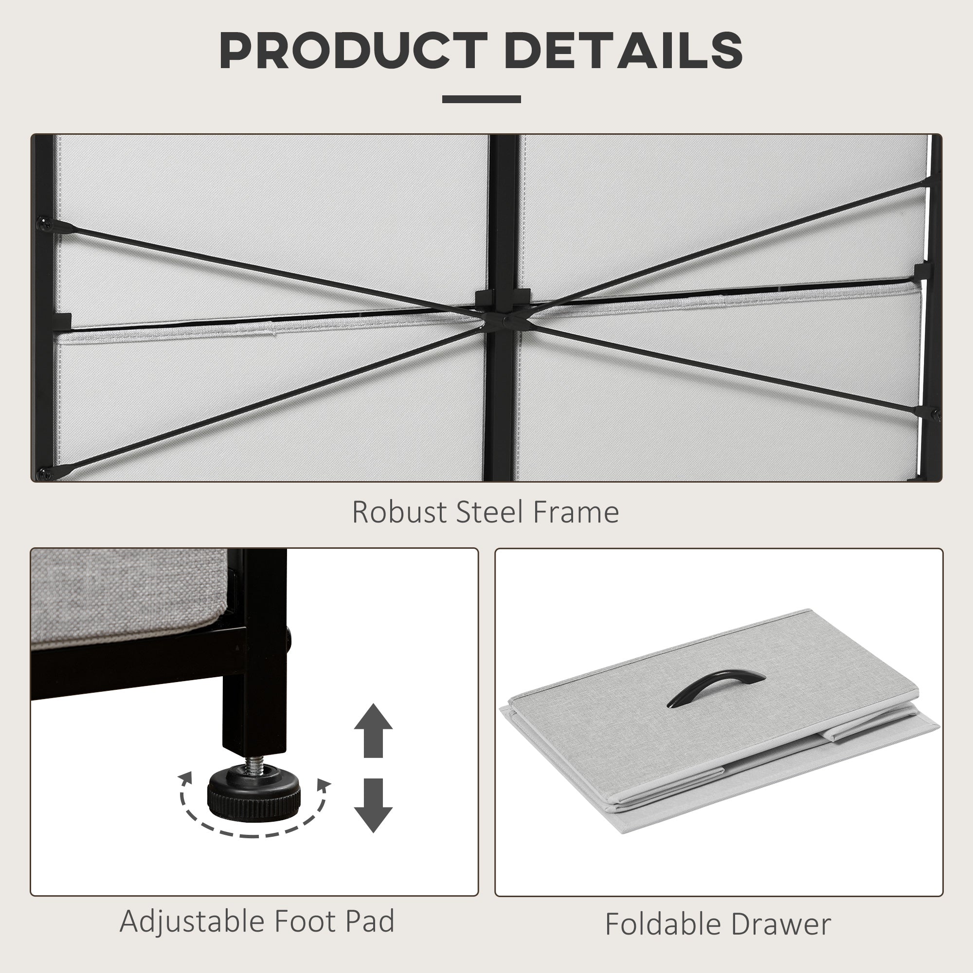 HOMCOM Fabric Chest of Drawers, Industrial Bedroom Dresser with 8 Fabric Drawers, Steel Frame and Wooden Top for Nursery, Living Room, Hallway, Grey