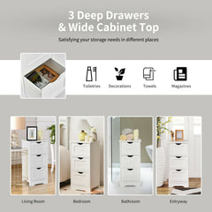 Bathroom Floor Cabinet with 3 Drawers and Cut-Off Handle-White