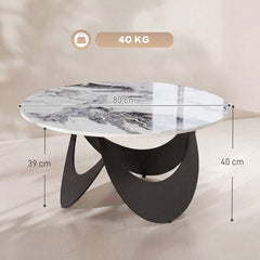 HOMCOM Coffee Table Sintered Stone Top Adjustable Foot Pads Modern Centre Table for Living Room White and Black