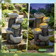 44.5 cm 5-Tier Outdoor Water Fountain with LED Lights and with Pump for Patio
