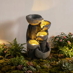 44.5 cm 5-Tier Outdoor Water Fountain with LED Lights and with Pump for Patio